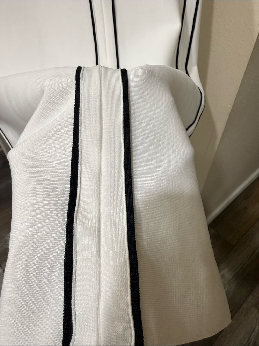 White Bodycon Dress with Black Trim - thick Material - Picture 6 of 7
